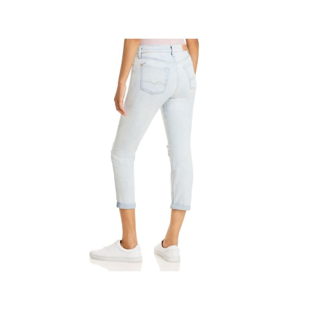 7 FOR ALL MANKIND Womens Blue Stretch Zippered Slim Destroyed Boyfriend Jeans 28 - Picture 2 of 4